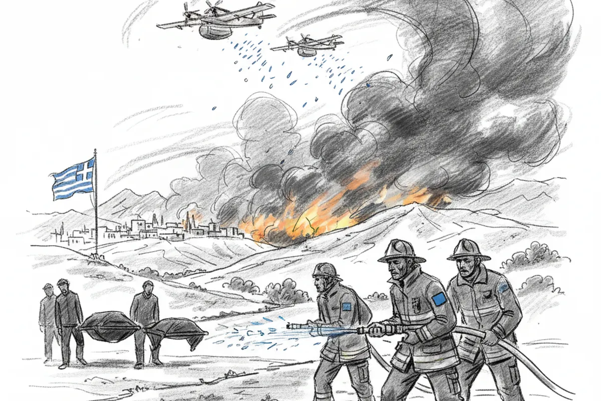 Illustrazione a corredo: Creta, incendio fuori controllo a Retimo: venti forti frenano i soccorsi