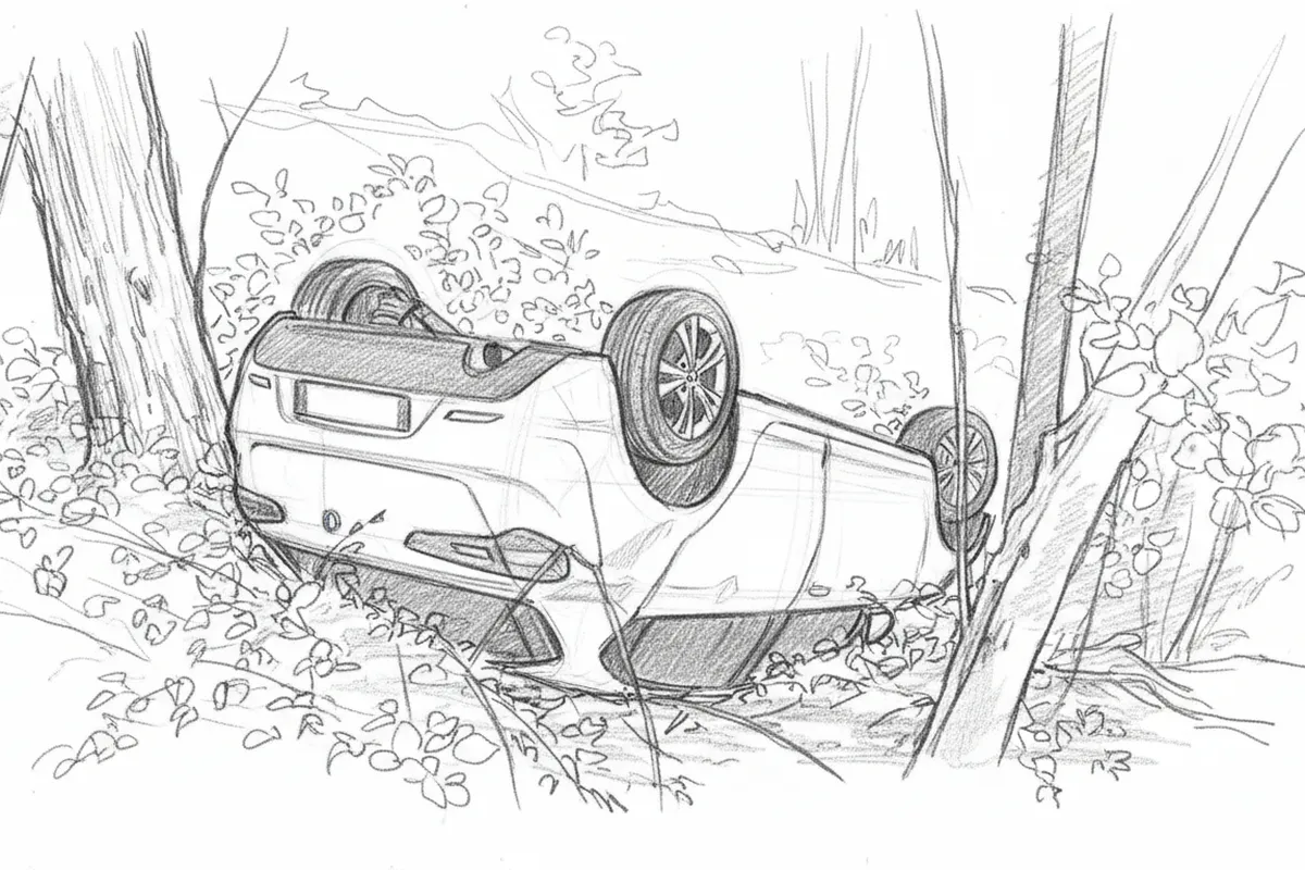 Illustrazione a corredo: Auto nel vuoto a Casto: Giulietta si ribalta nel bosco, il miracolo dei due ragazzi