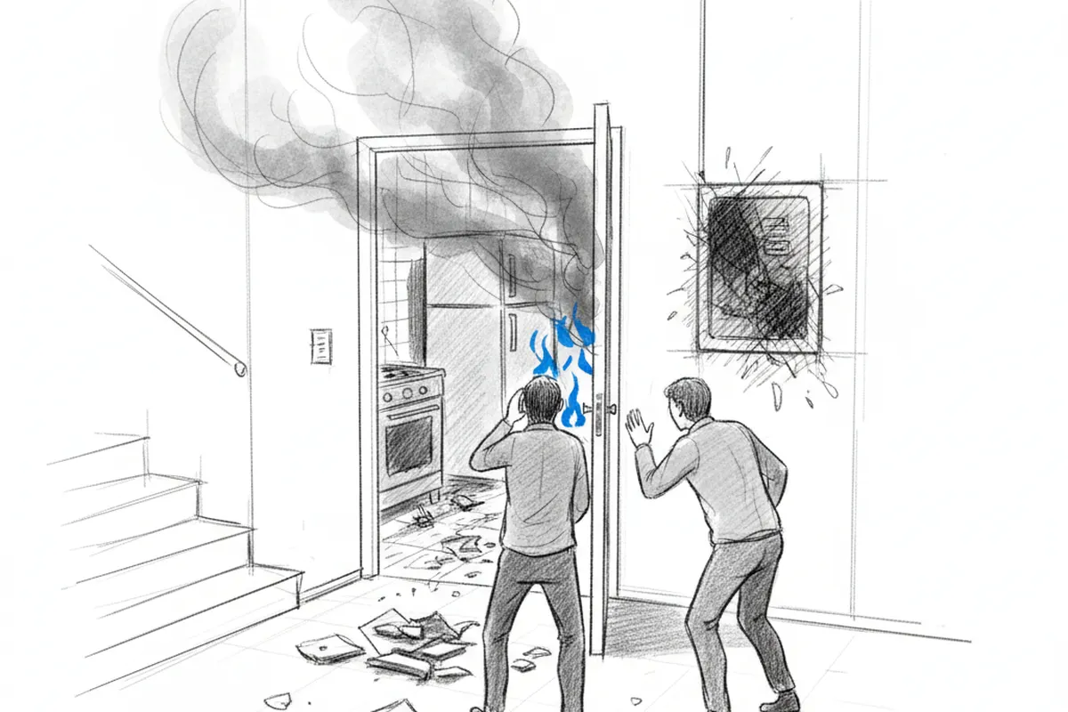 Illustrazione a corredo: Il fumo dalla porta e le fiamme dietro al frigorifero: cucina distrutta a Sabbio Chiese
