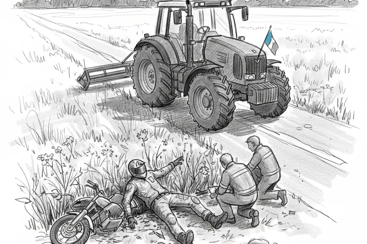 Illustrazione a corredo: Il trattore sbuca dalla traversa: motociclista di 35 anni finisce nel fosso a Ghedi