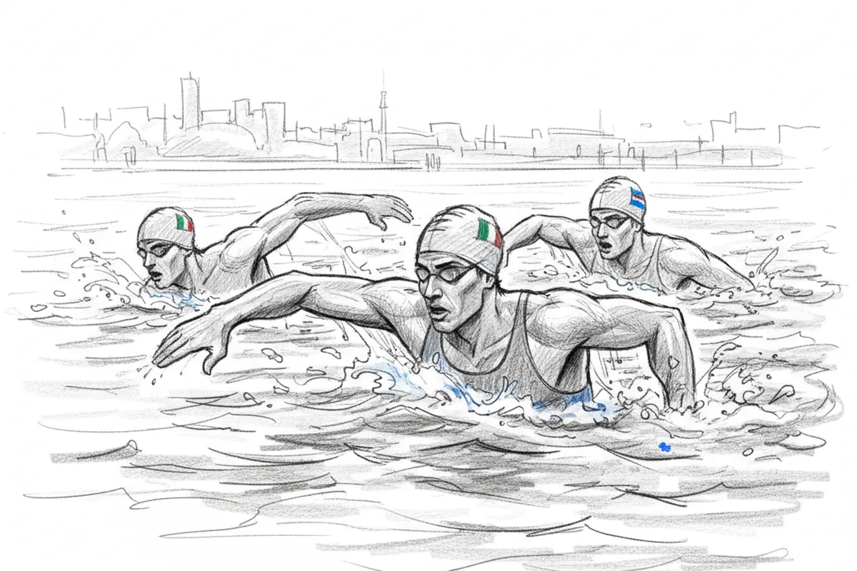 Illustrazione a corredo: Paltrinieri si riaggancia ai primi e conquista il bronzo nella 5 km europea