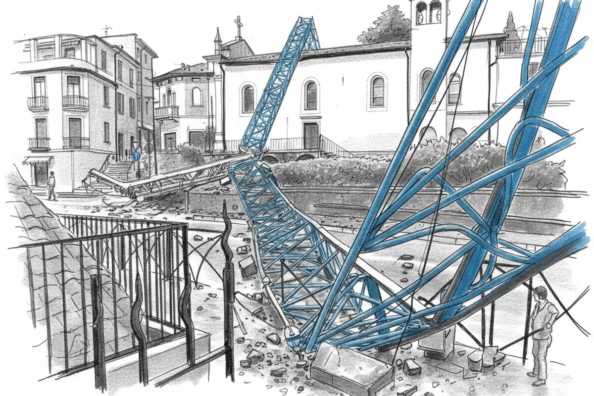 Illustrazione a corredo: Vento e pioggia devastano il Bresciano: una gru crolla sulle case, ecco dove
