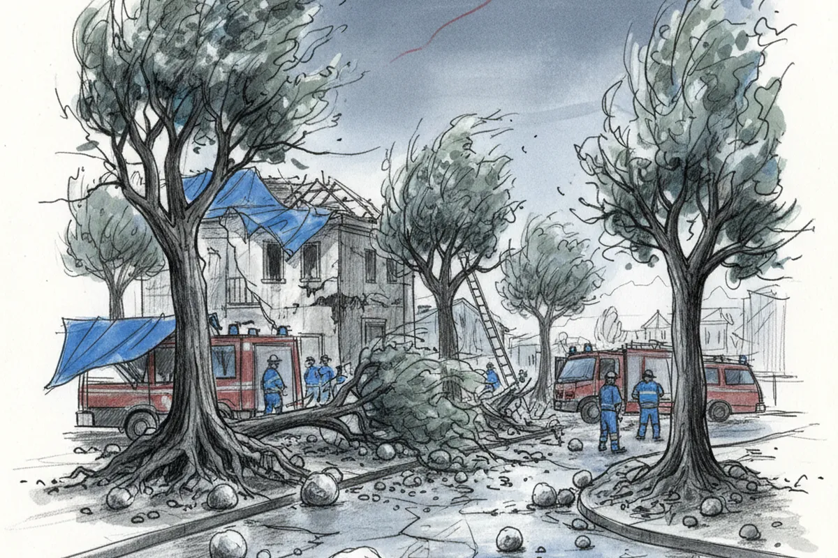 Illustrazione a corredo: Grandine come palline da ping pong e alberi sradicati: il Bresciano piegato da due ondate in 48 ore