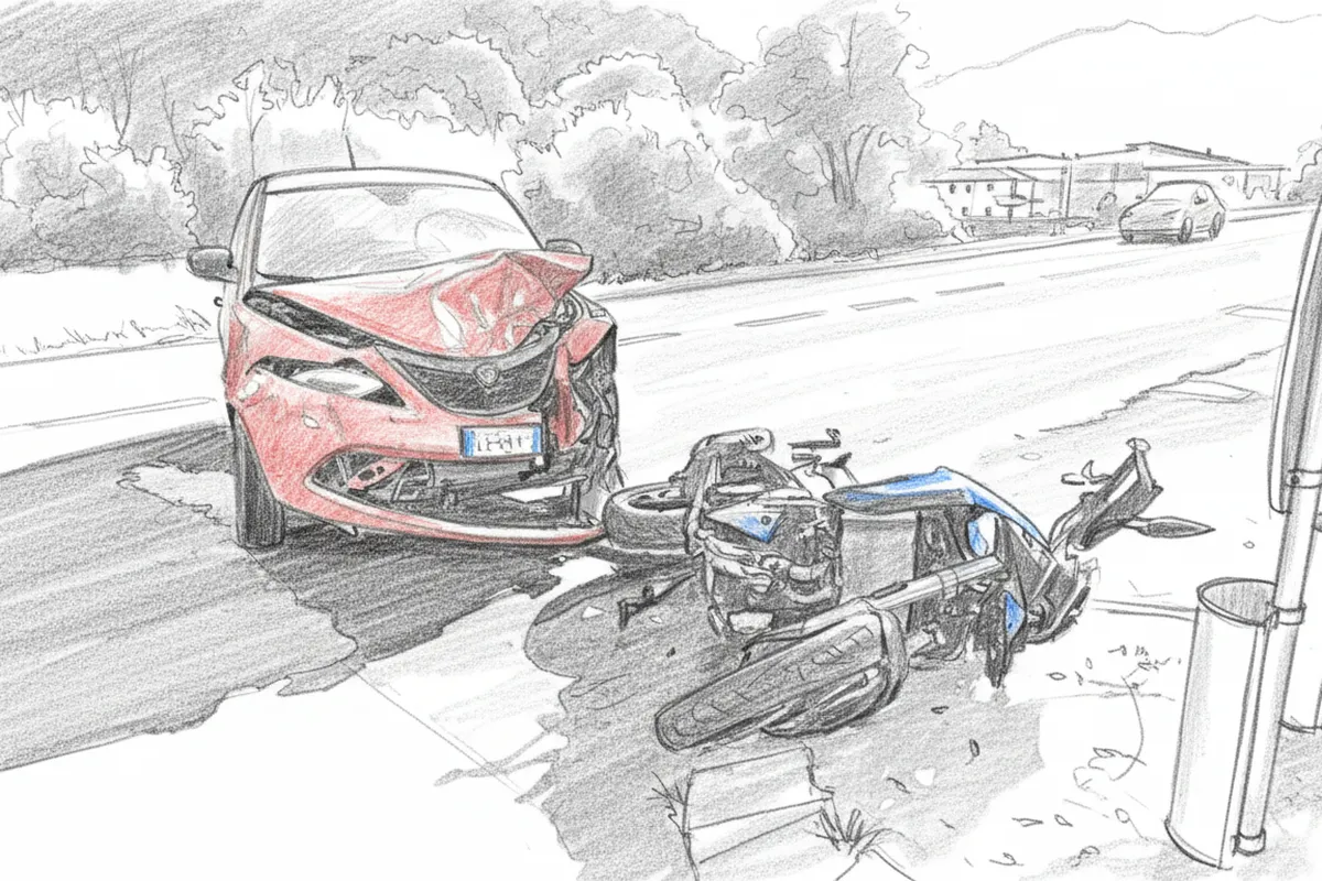 Illustrazione a corredo: Moto contro auto a Preseglie, centauro di 60 anni finisce a terra privo di coscienza
