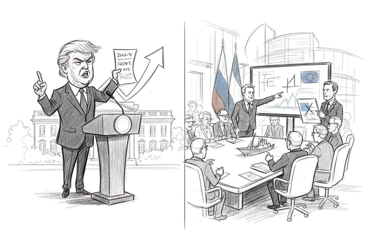 Illustrazione a corredo: Trump alza i dazi al 10-12,5%, l'Ue risponde con nuove sanzioni alla Russia
