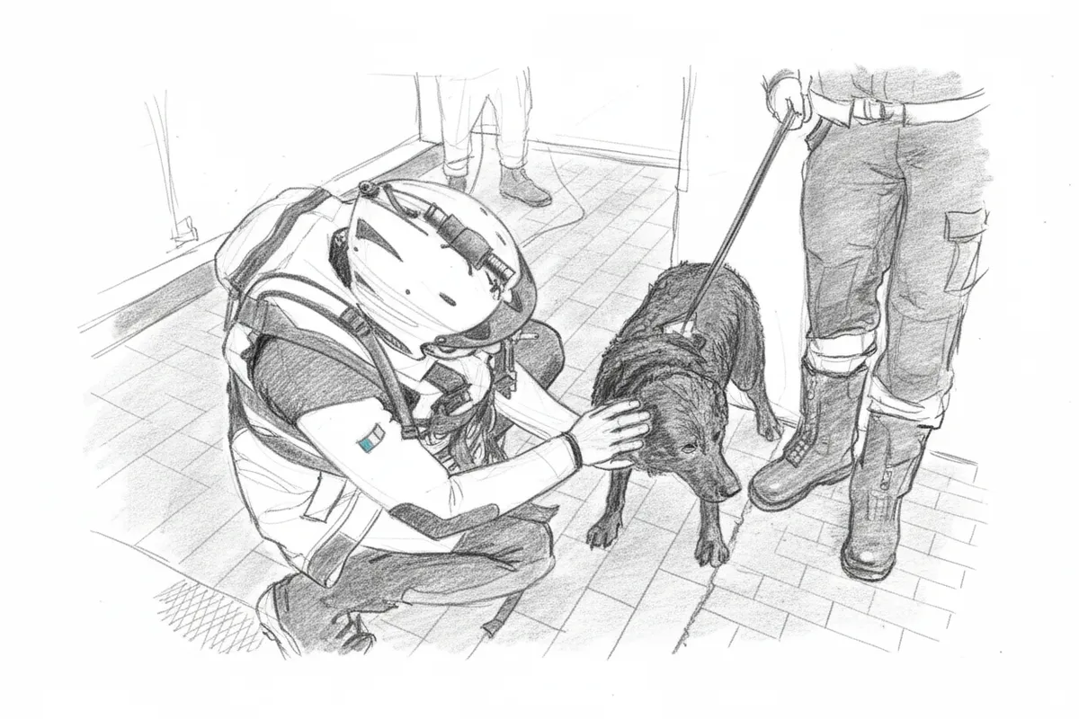 Illustrazione a corredo: Cane intrappolato nella griglia della centrale: il rescuers lo salva in extremis