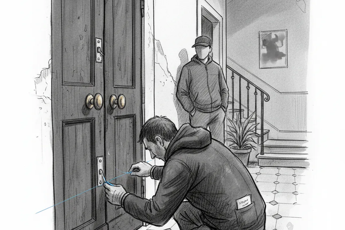 Illustrazione a corredo: Un filo di colla sulla porta: il trucco (vero) con cui i ladri capiscono se la tua casa a Brescia è vuota