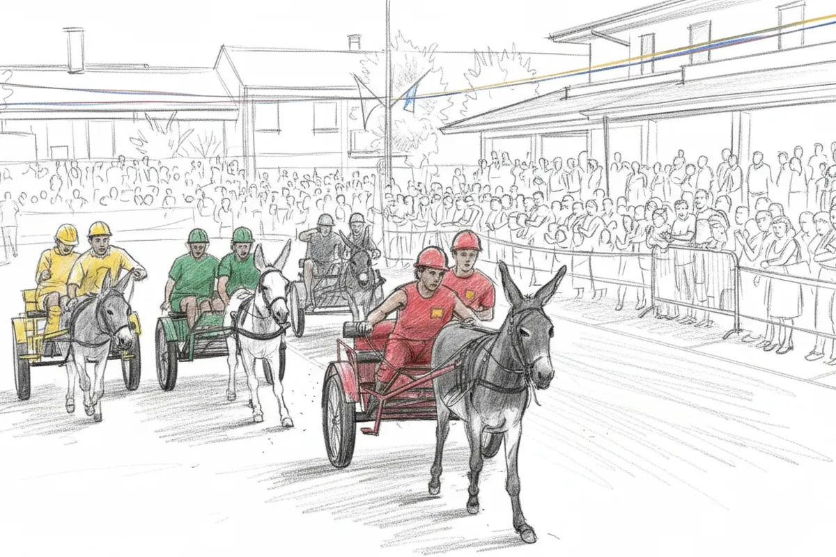 Illustrazione a corredo: Attila o Tony? La sfida da record che infiamma il 45° Palio degli asini di Novagli