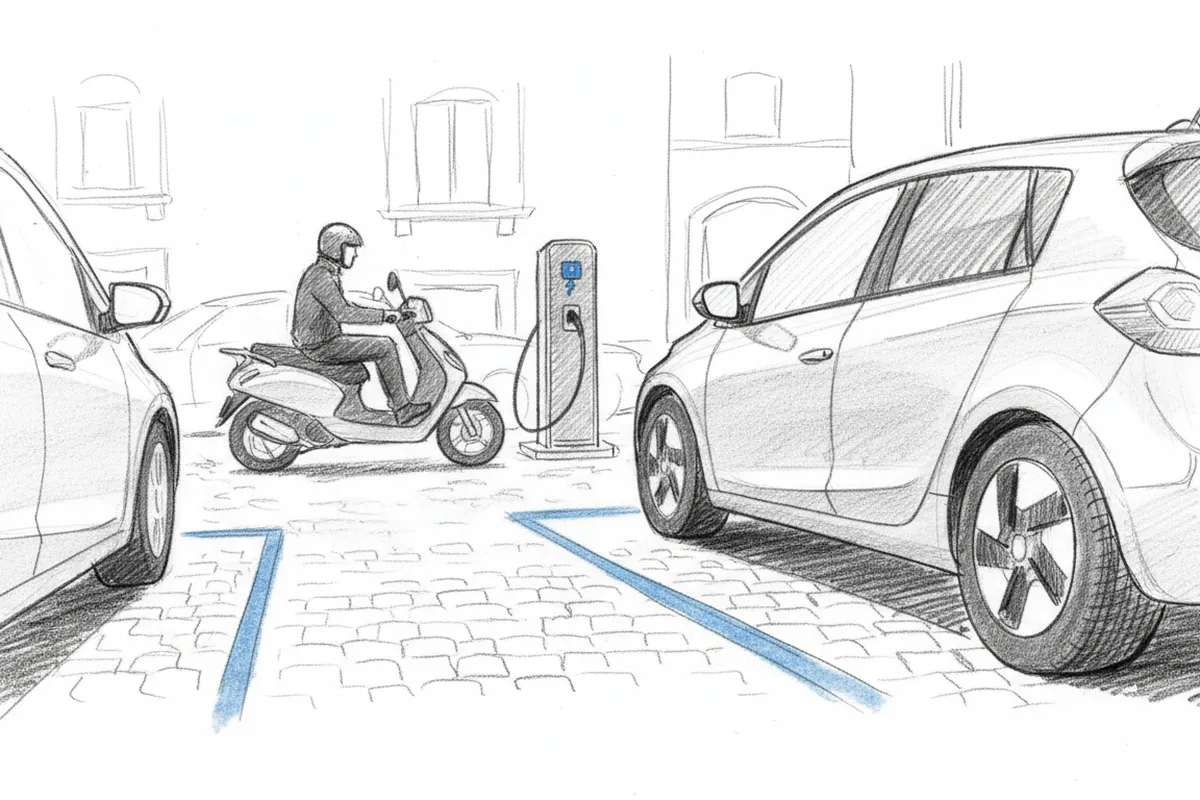 Illustrazione a corredo: Brescia, dal 1° agosto auto elettriche a pagamento sulle strisce blu: cosa cambia davvero