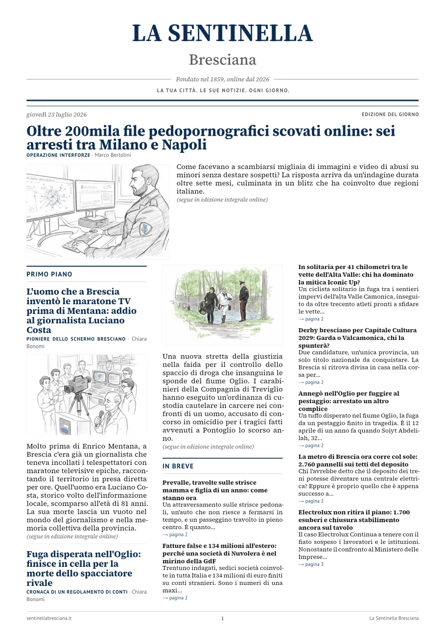 Prima pagina dell'edizione del giovedì 23 luglio 2026