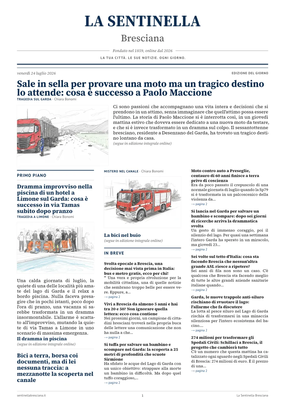 Prima pagina dell'edizione del venerdì 24 luglio 2026