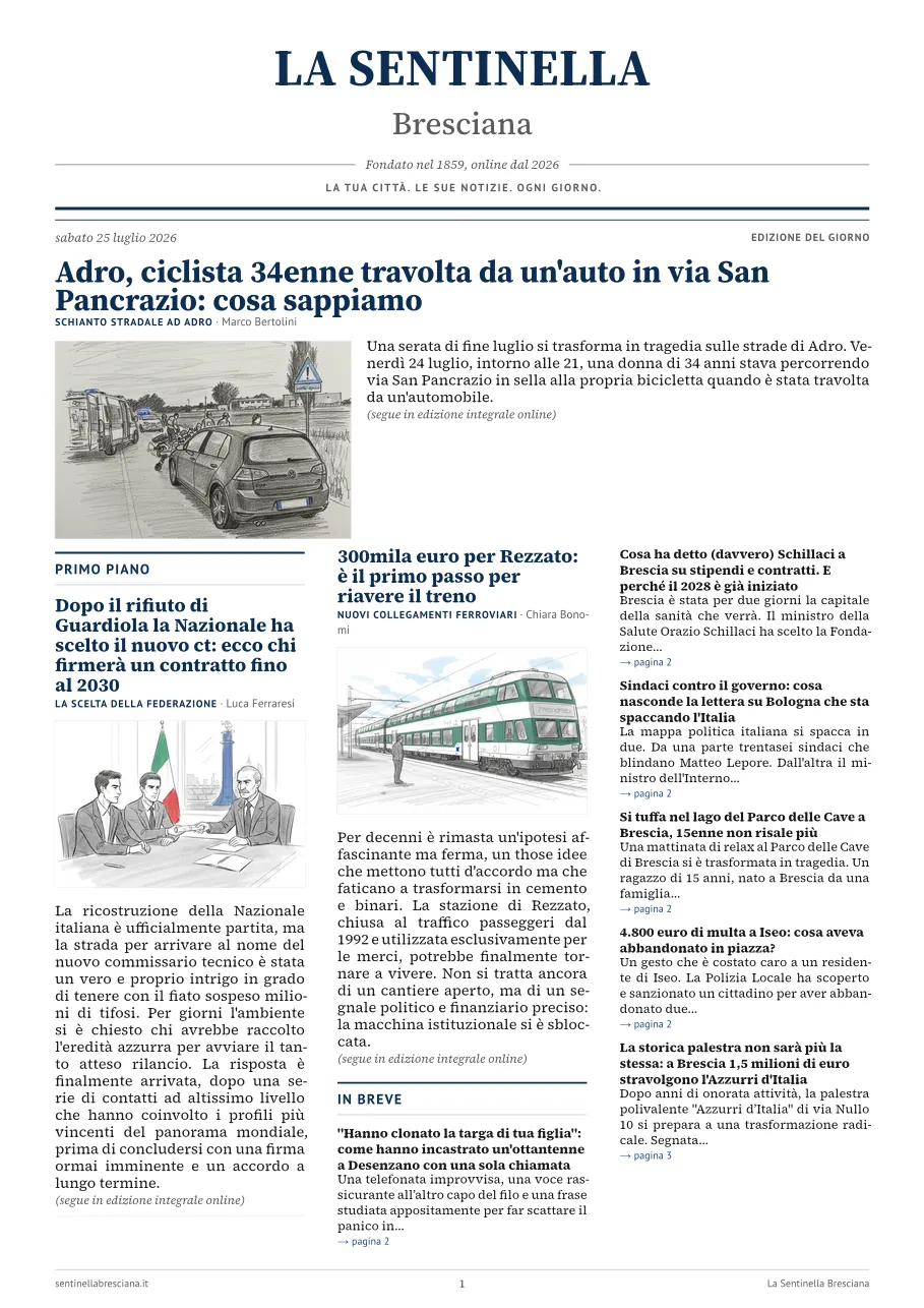Prima pagina dell'edizione del sabato 25 luglio 2026