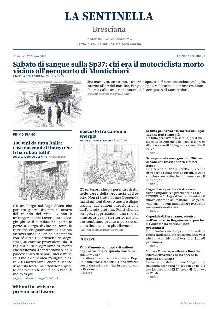Prima pagina dell'edizione del domenica 26 luglio 2026