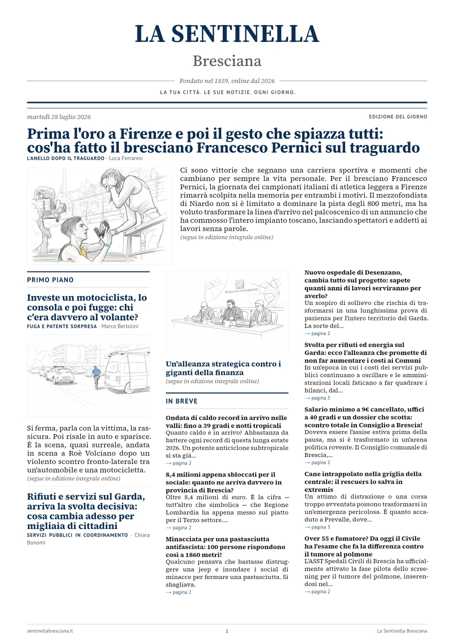 Prima pagina dell'edizione del martedì 28 luglio 2026