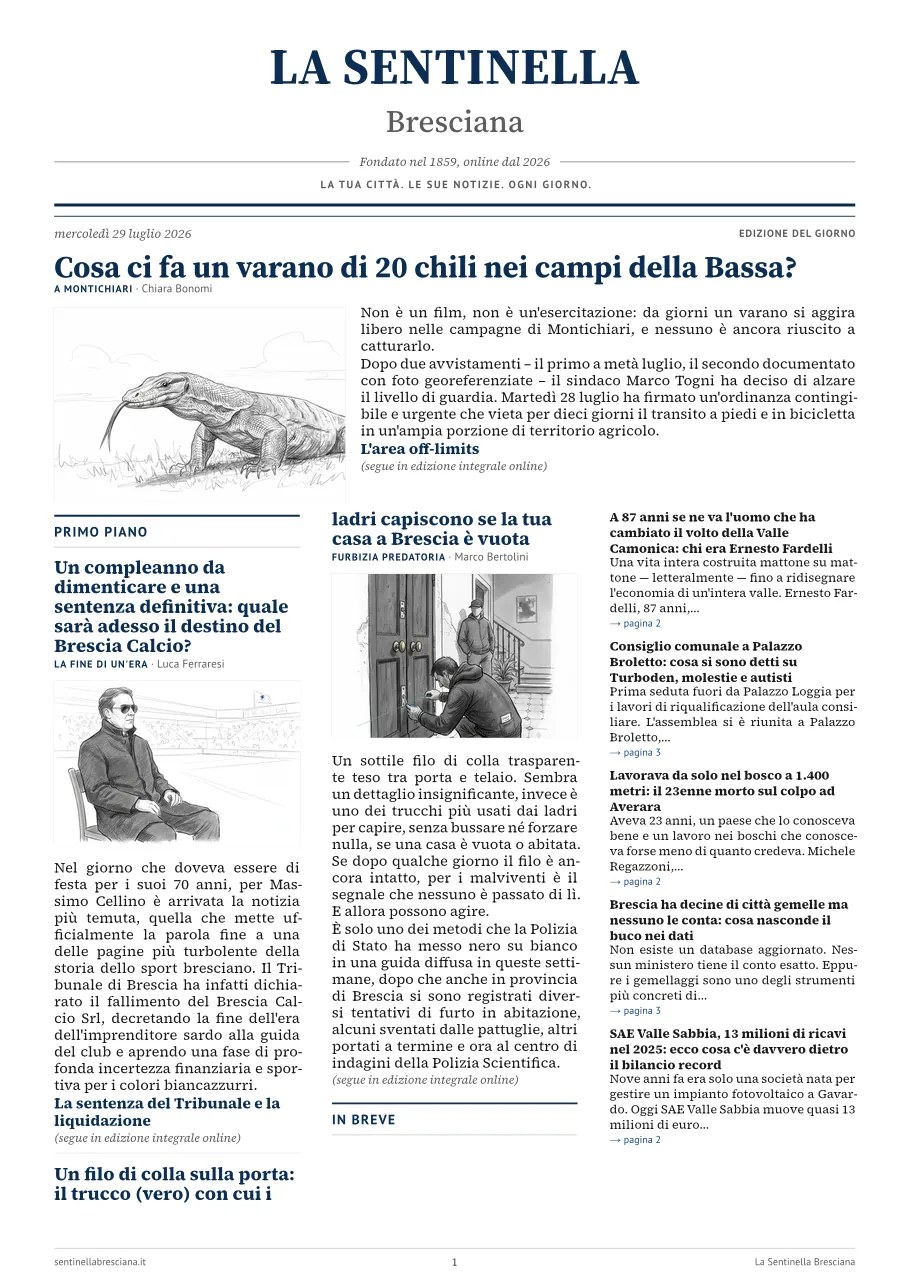 Prima pagina dell'edizione del mercoledì 29 luglio 2026