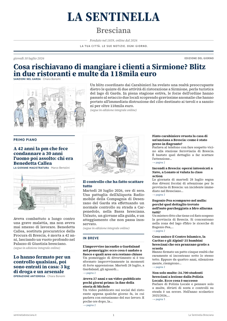 Prima pagina dell'edizione del giovedì 30 luglio 2026