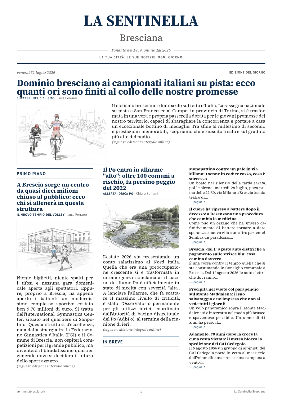 Prima pagina dell'edizione del venerdì 31 luglio 2026