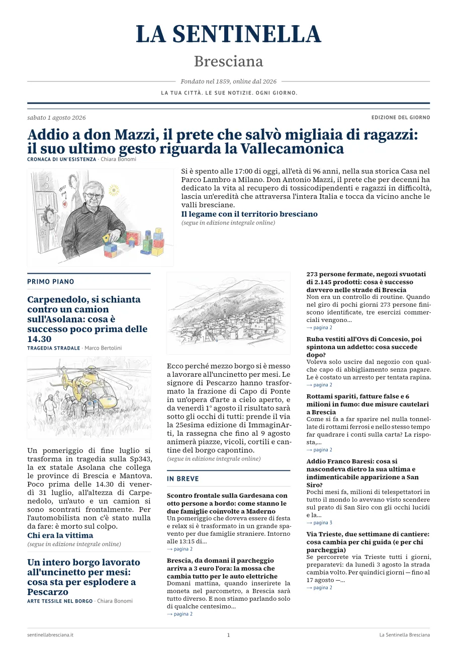 Prima pagina dell'edizione del sabato 1 agosto 2026