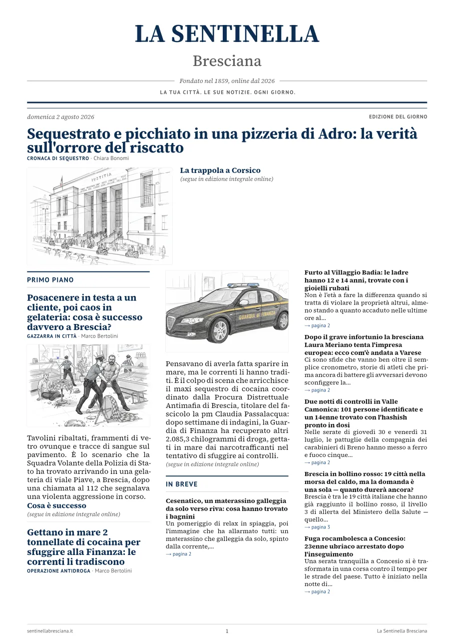 Prima pagina dell'edizione del domenica 2 agosto 2026