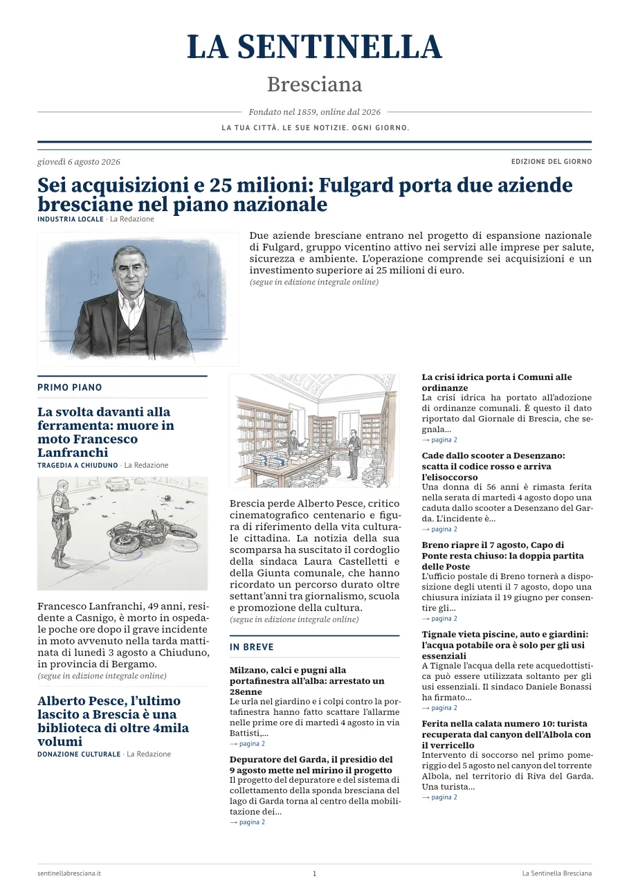 Prima pagina dell'edizione del giovedì 6 agosto 2026