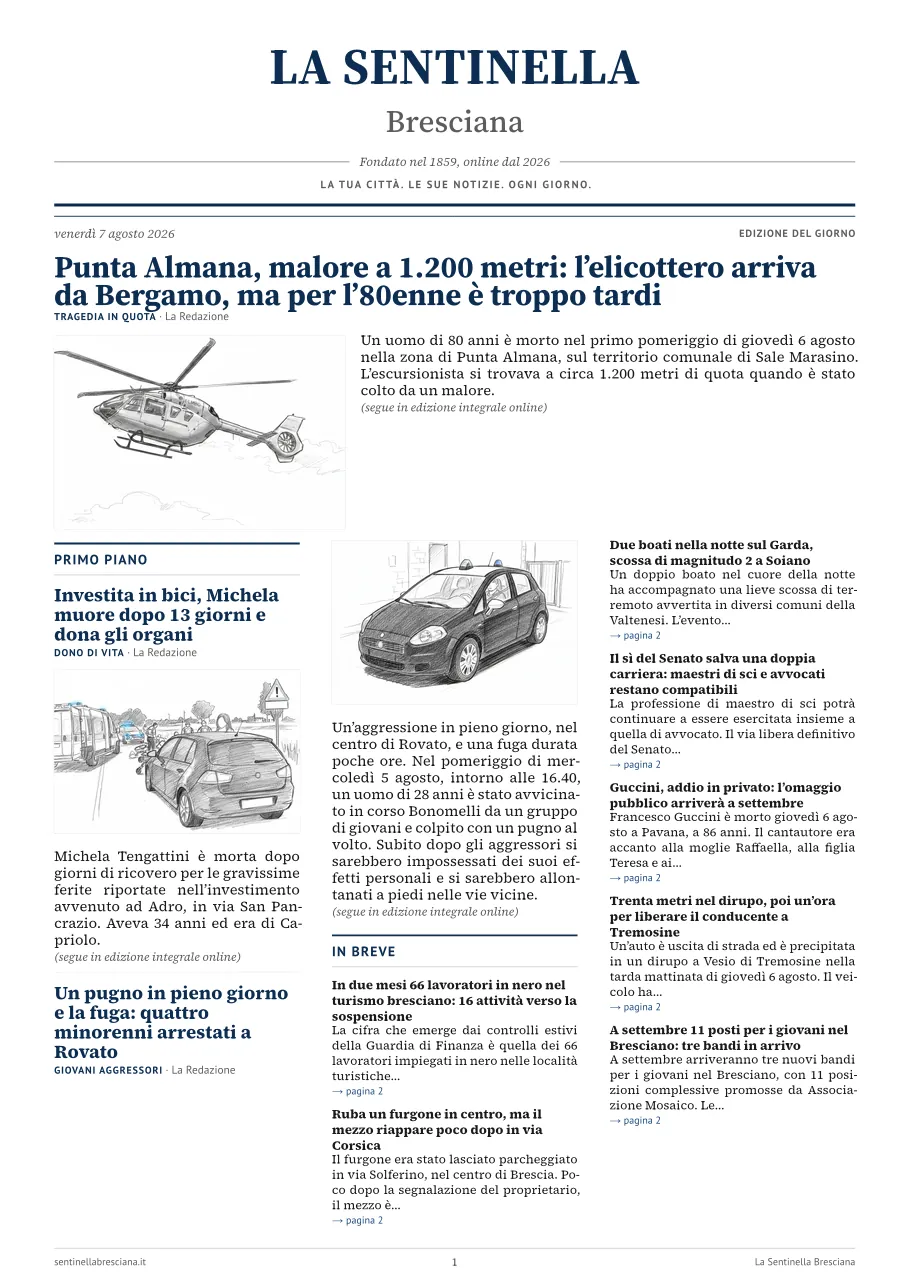 Prima pagina dell'edizione del venerdì 7 agosto 2026